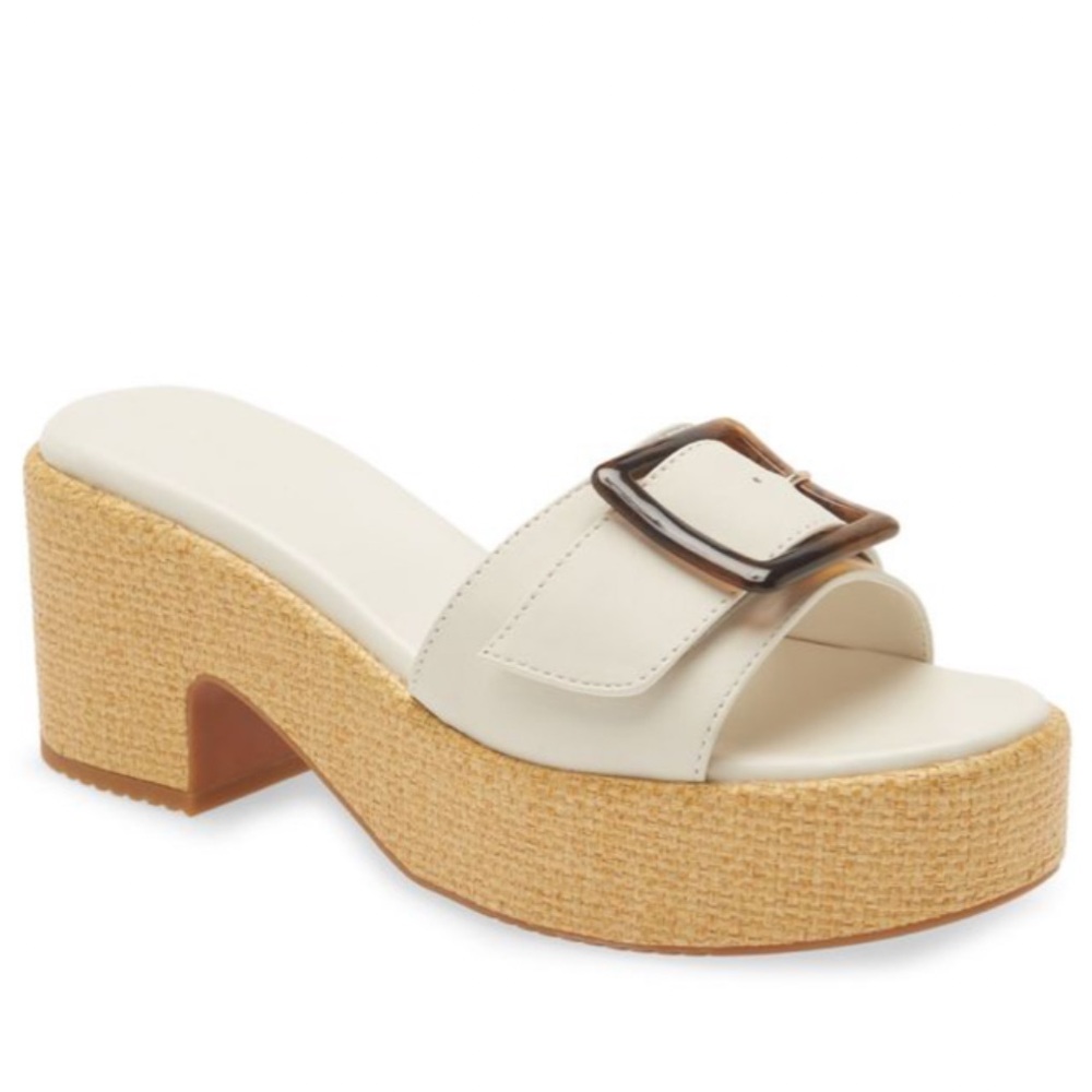 Nordstrom Courtney Ivory Leather Platform Slide Sandal Size 8.5